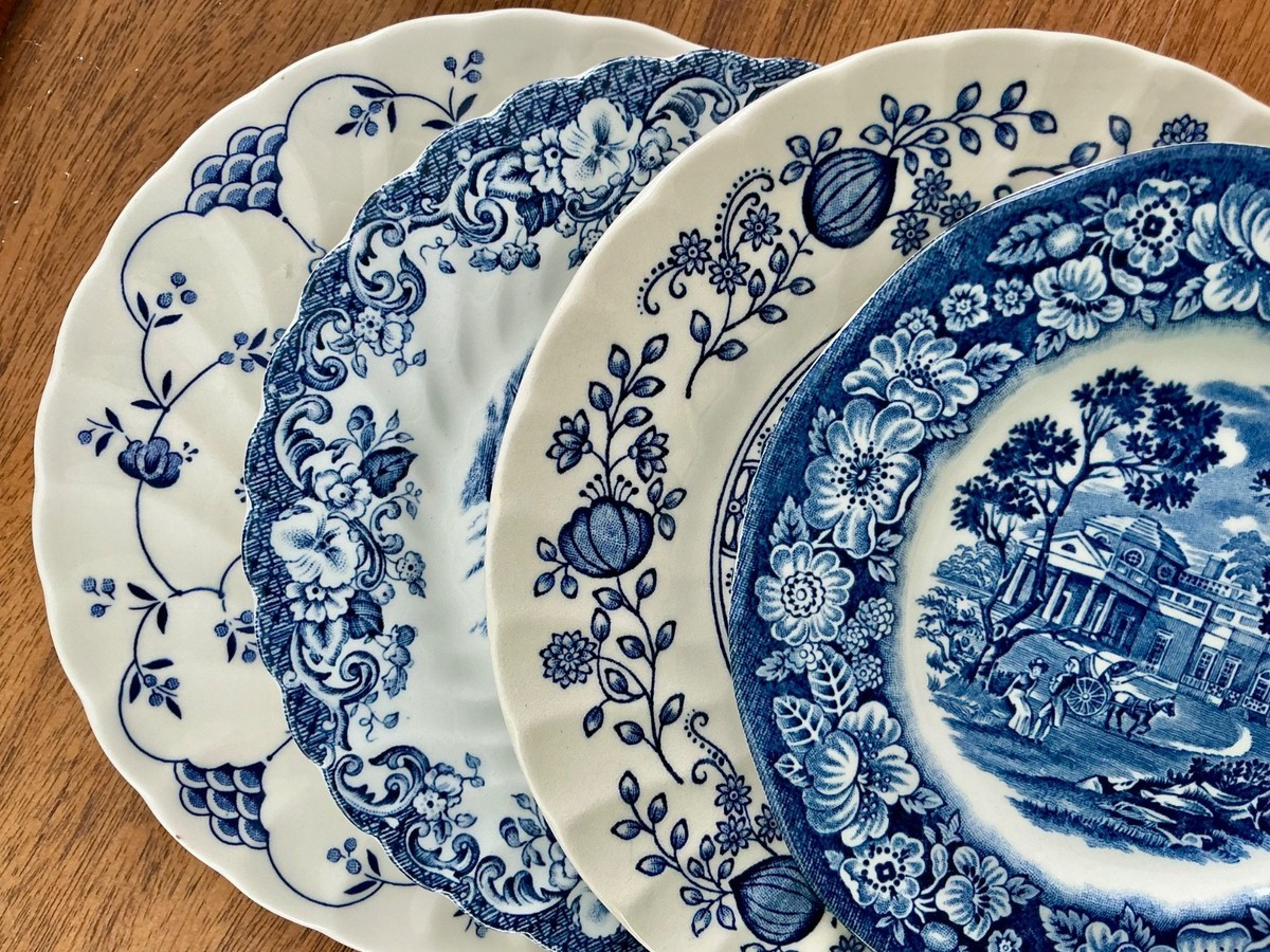 Vintage Mismatched China Blue & White BREAD, Cake, Dessert Plates ~ Set of 4 ~ | eBay US