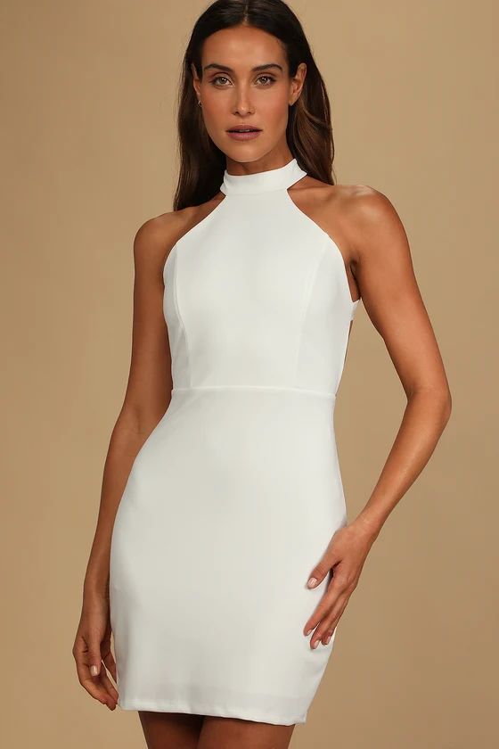 Flirt All Night White Halter Backless Bodycon Mini Dress | Lulus (US)