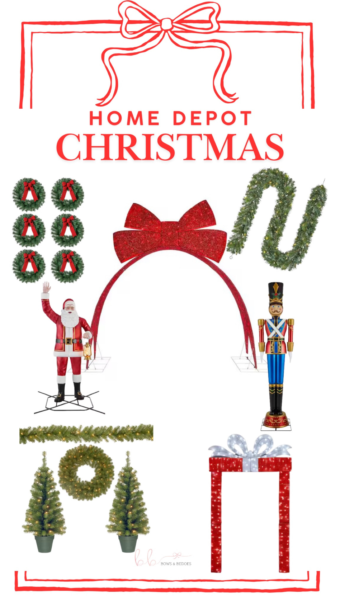 Home Depot Christmas Decor, Outdoor Christmas decor, Giant Santa and solider, window wreaths, outdoor garland and trees, bows.

#LTKHome #LTKHoliday #LTKSaleAlert