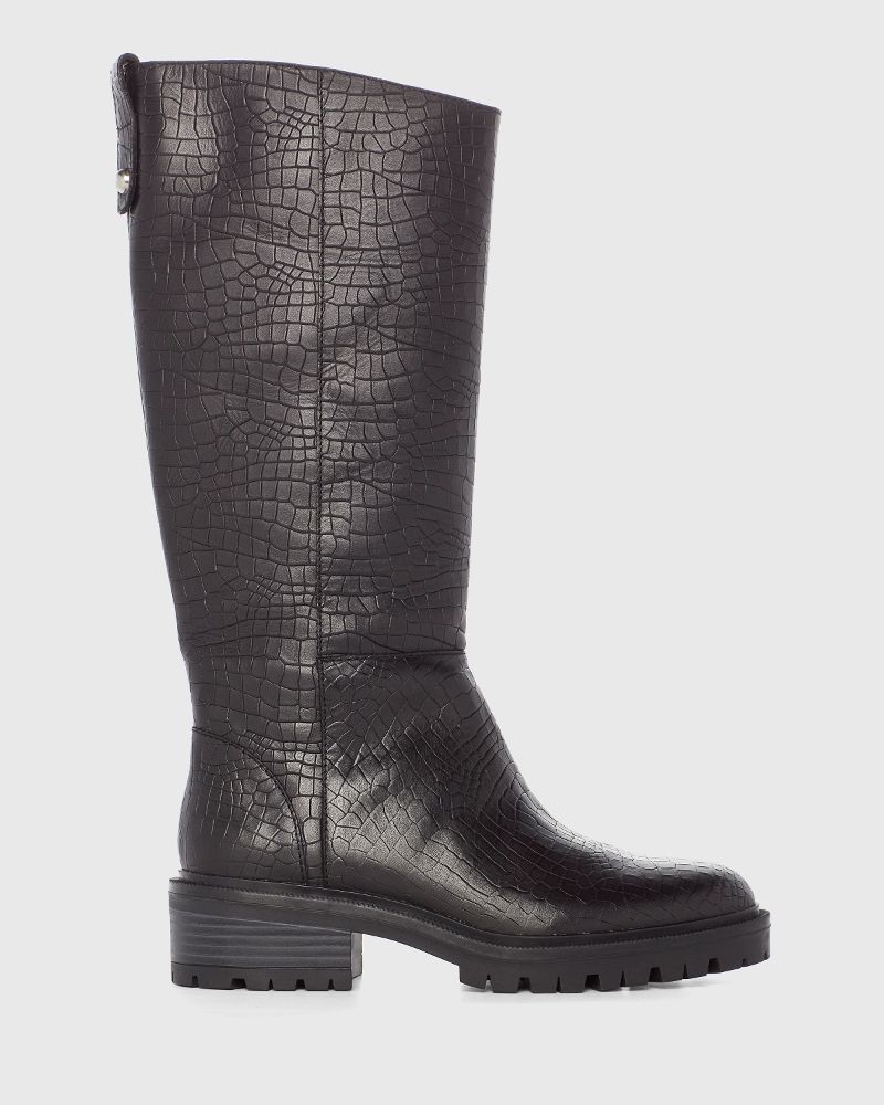 Bella Boot - Black Croc Leather | Paige