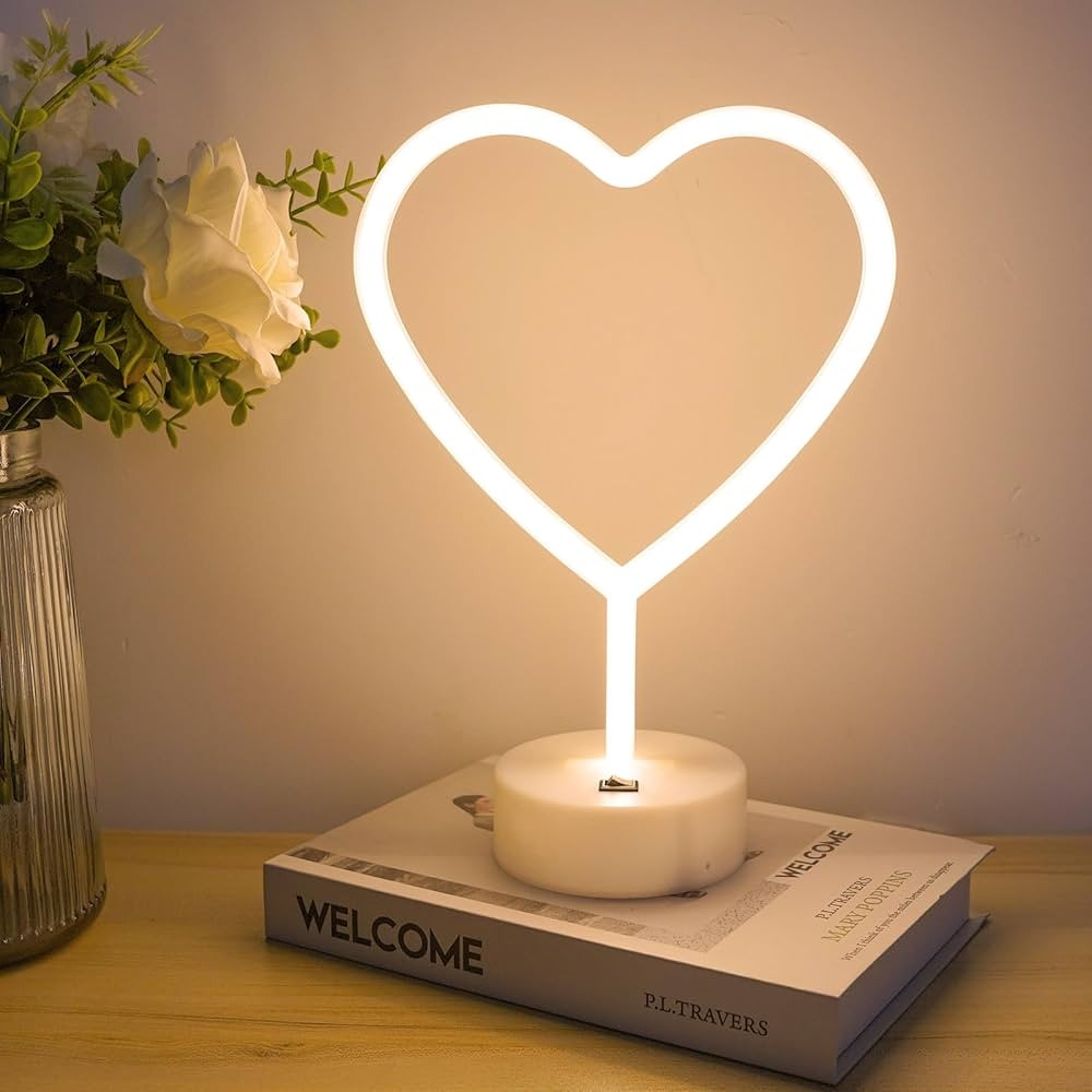 BHCLIGHT Warm White Heart Neon Sign, LED Neon Light Battery Operated or USB Powered Lamp Valentin... | Amazon (US)