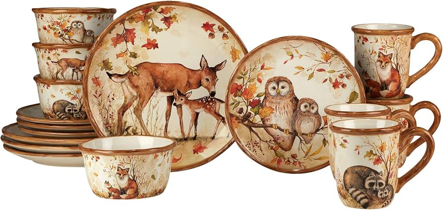 Certified International Pine Forest 16 pc Dinnerware Set, Service for 4, BROWN | Amazon (US)