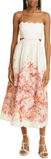 Devi Floral Scallop Detail Linen Dress | Nordstrom