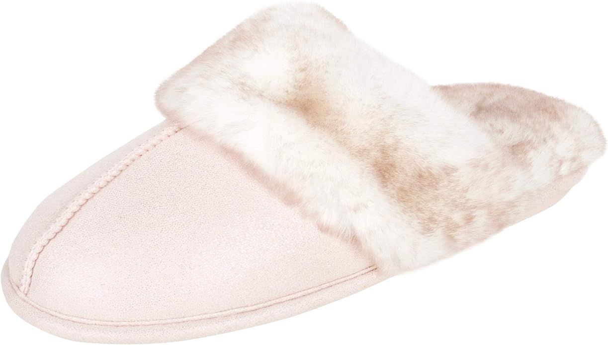 Jessica Simpson Women's Comfy Faux Fur House Slipper Scuff Memory Foam Slip on Anti-Skid Sole | Amazon (US)