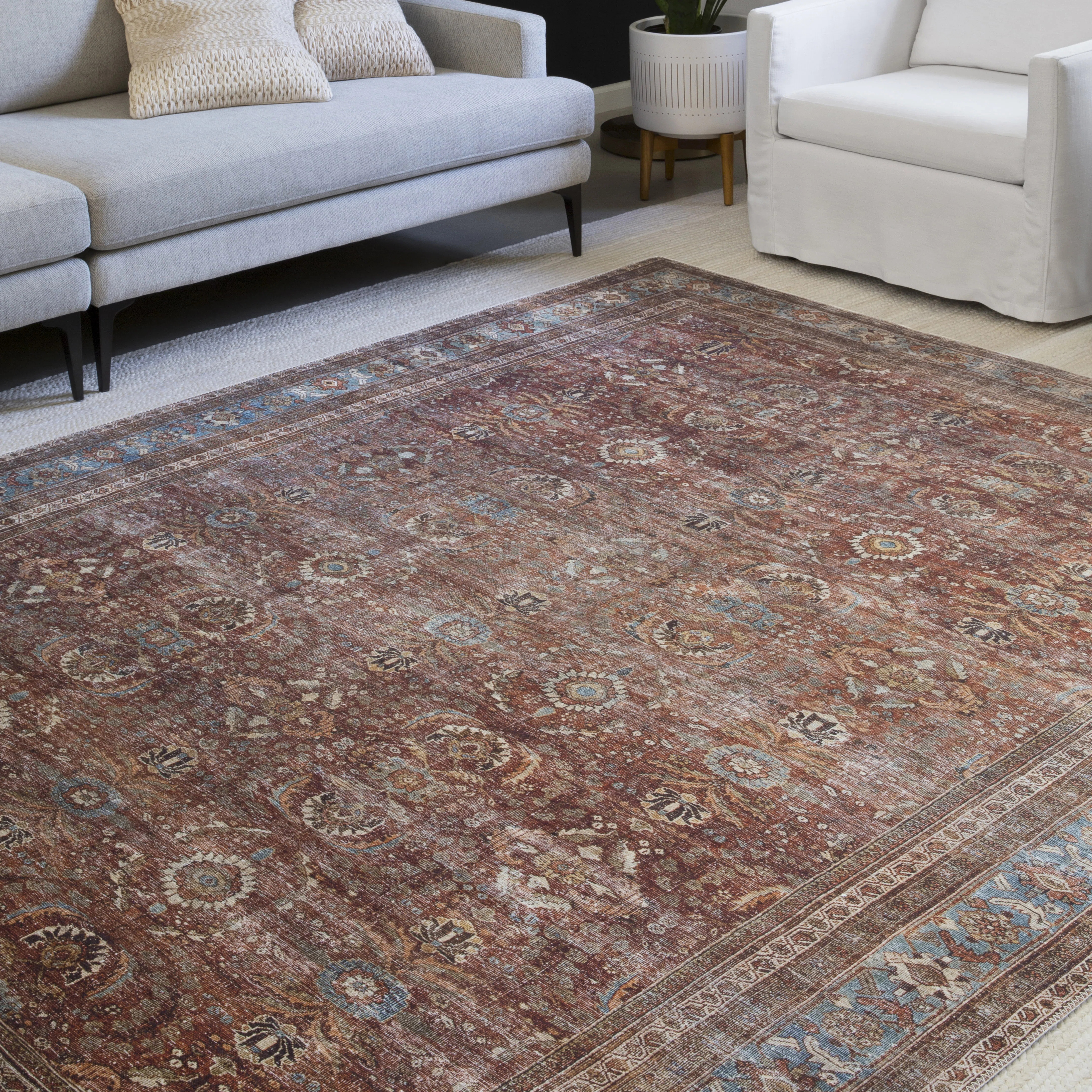 Gertrudes Oriental Brick/Blue Area Rug | Wayfair North America