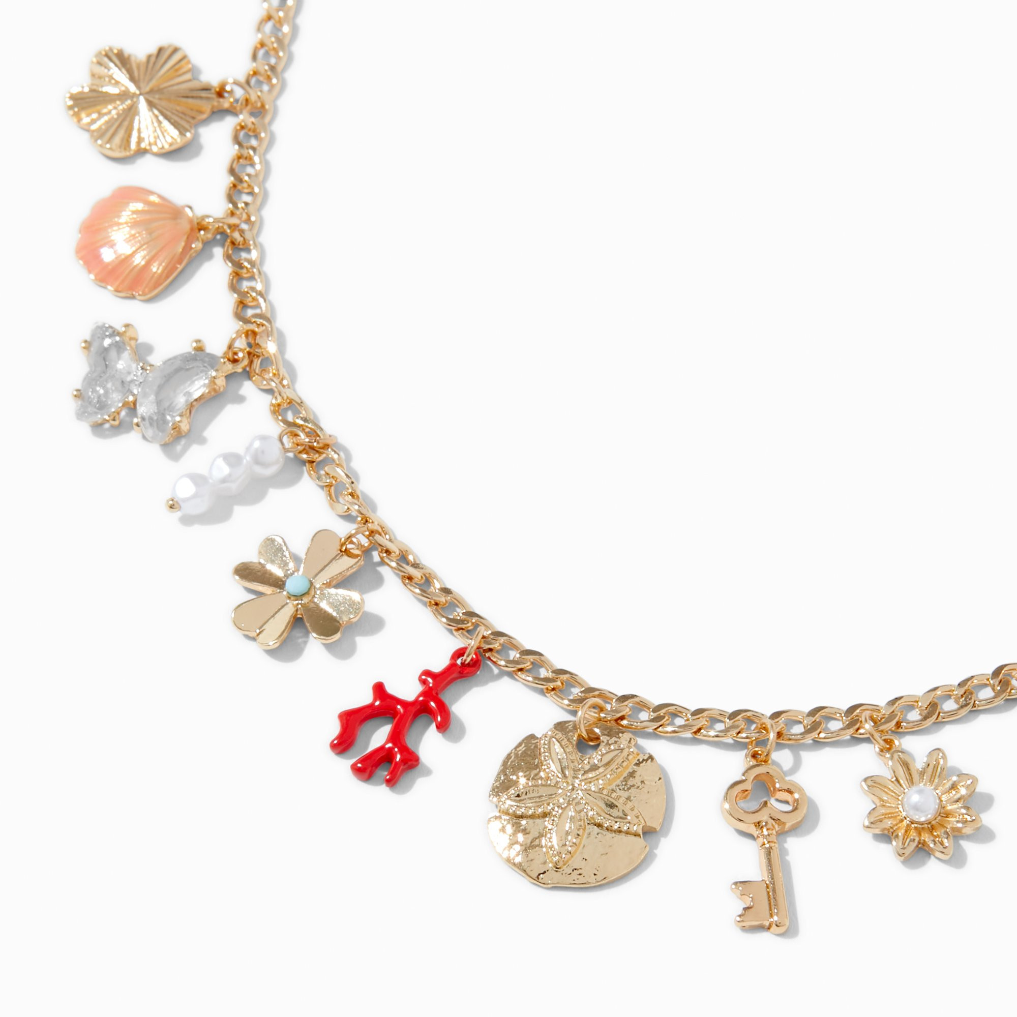 Gold-tone Beach Statement Charm Necklace | Claire's (UK)