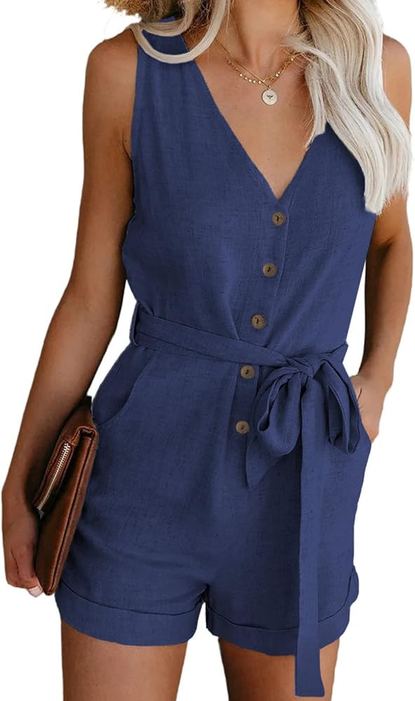 Acelitt Womens Casual Summer Crewneck Ruffle Sleeveless Rompers, XS-XXL | Amazon (US)