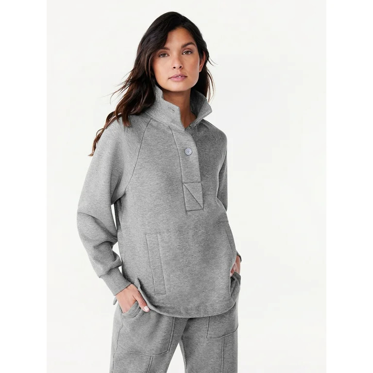 Free Assembly Women's Fleece Popover Sweatshirt with Raglan Sleeves, Size XS-XXXL - Walmart.com | Walmart (US)