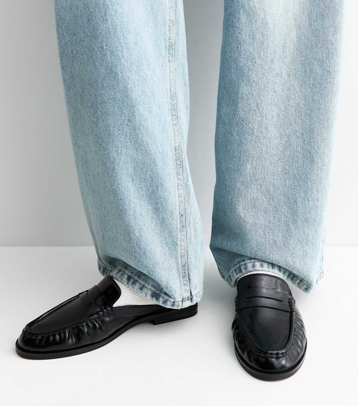 Black Faux Leather Backless Penny Loafers | New Look | New Look (UK)