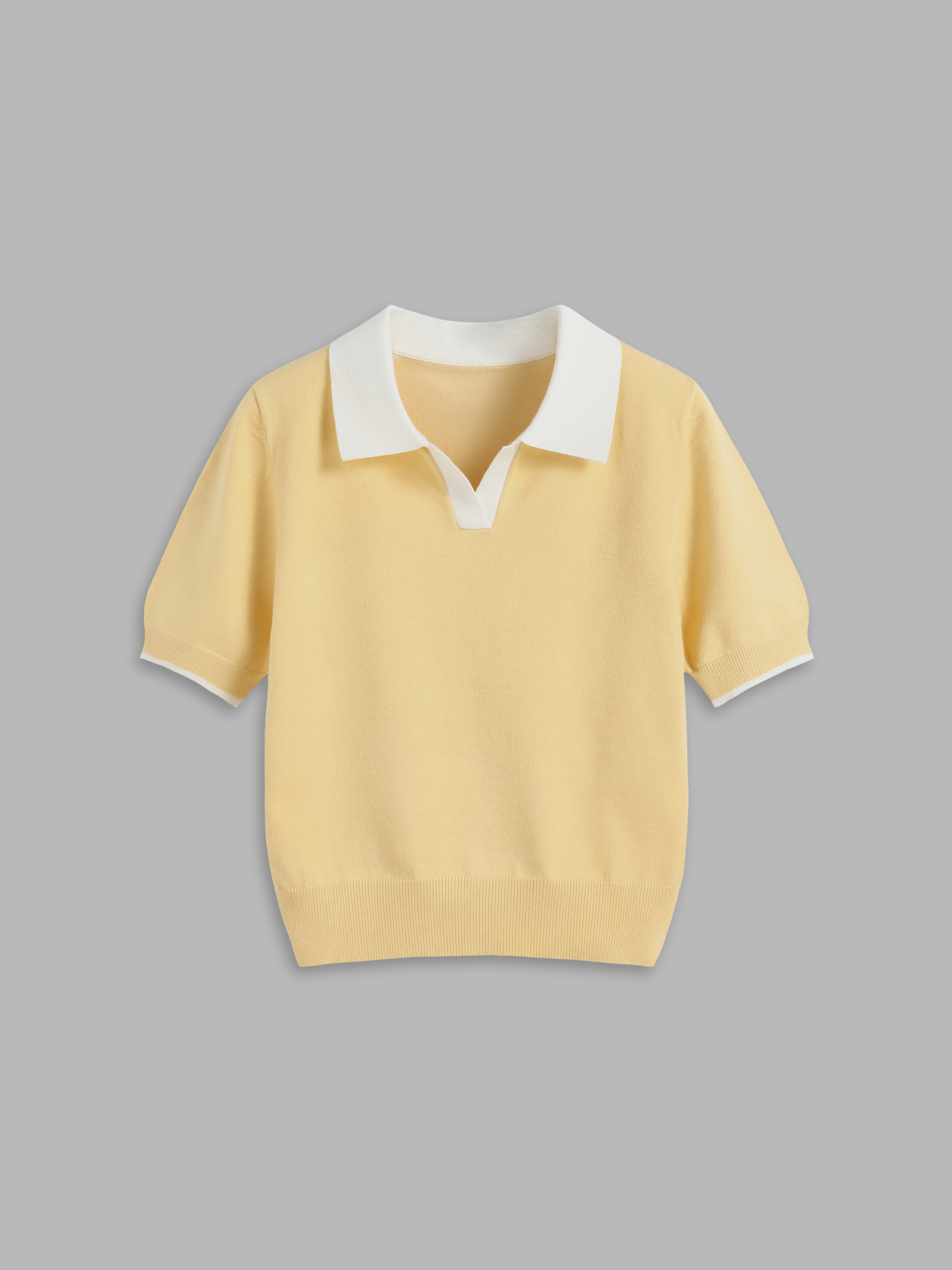 Knit Fabric Knit Polo Contrasting Binding Short Sleeve Top For Daily Casual | Cider