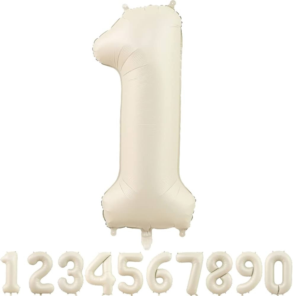 40 Inch Cream White Nnmber 1 Balloons,Large Foil Helium Mylar Birthday Party Balloon 0-9,Matte Nu... | Amazon (US)