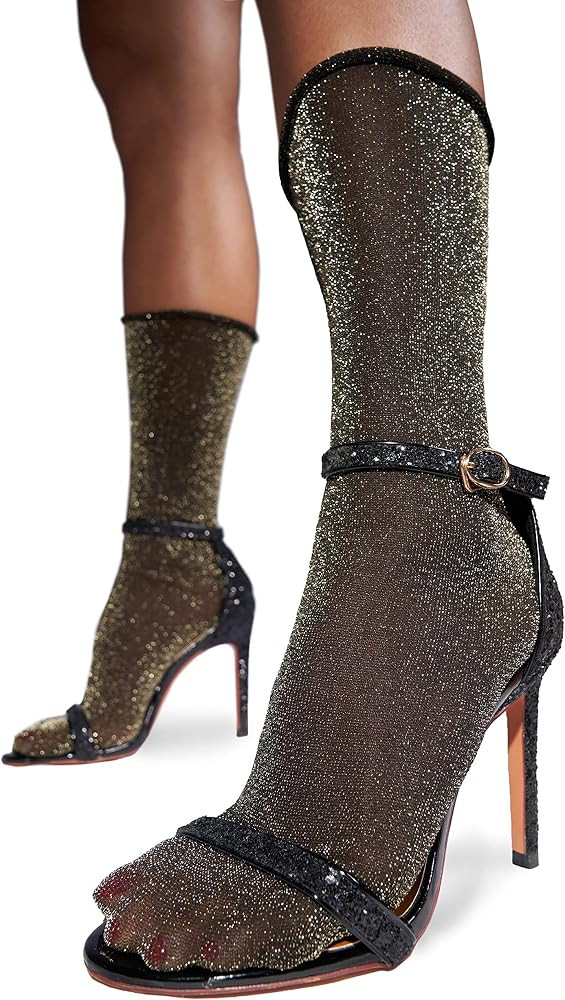 sofsy Glitter Socks for Women [Made in Italy] Mesh Sparkly Nylons Designer Ankle Socks | Amazon (US)