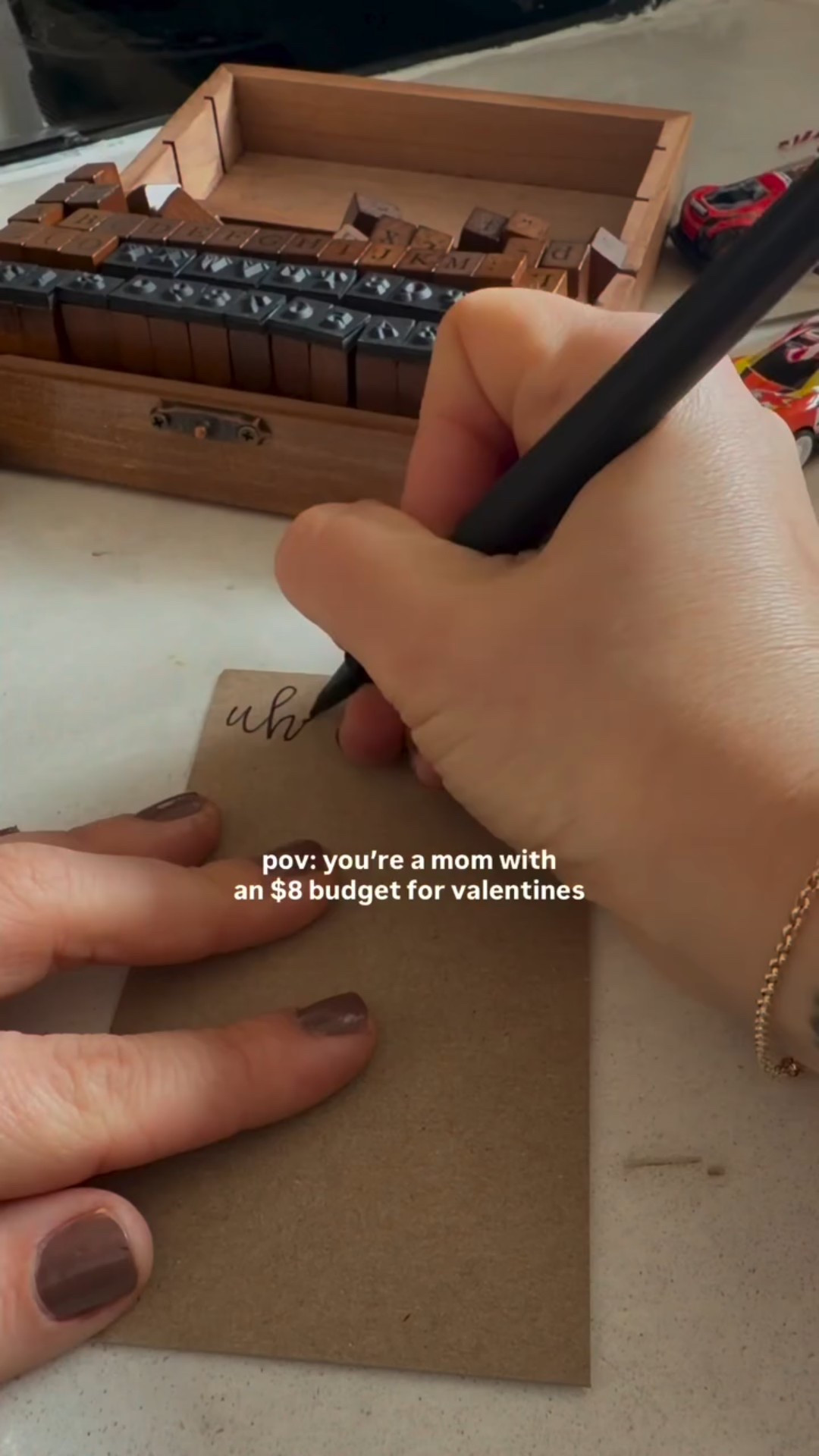 If you’re a last minute crafty mom like me but your son still wants cool Valentines, save this one 🏎️

$7.99 pullback cars from Amazon, leftover cardboard boxes for the backing, and some letter stamps we already had.

Comment SHOP for the links to the materials we used.

#BoyMomLife #ValentinesDIY #KidsCraftIdeas #SimpleDIY #MomLifeHacks