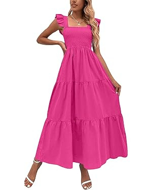MakeMeChic Women's Summer Beach Boho Dress Casual Floral Spaghetti Strap Square Neck Long Maxi Su... | Amazon (US)