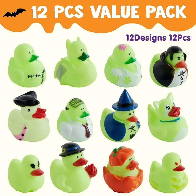 SYNCFUN 12 Pcs Halloween Rubber Ducks,Halloween Toys Glow-in-The-Dark Rubber Ducks in Bulk for Ba... | Walmart (US)