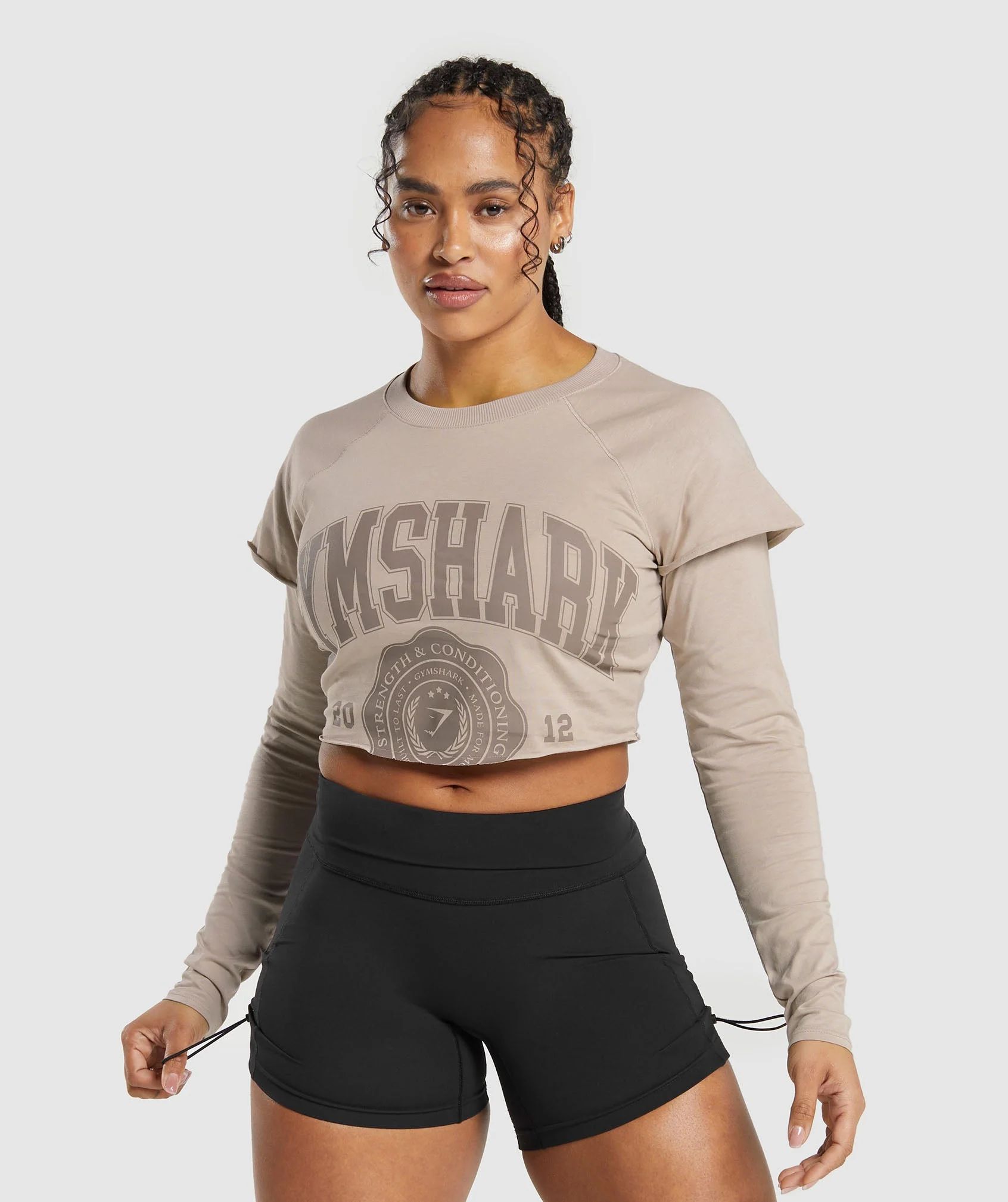 Gymshark Lifting 2 In 1 Long Sleeve Crop Top - Stone Pink | Gymshark US