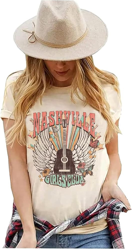 Nashville Shirt for Women Music City Guitar Graphic T Shirt Vintage Band Tees Tennessee Concert T... | Amazon (US)