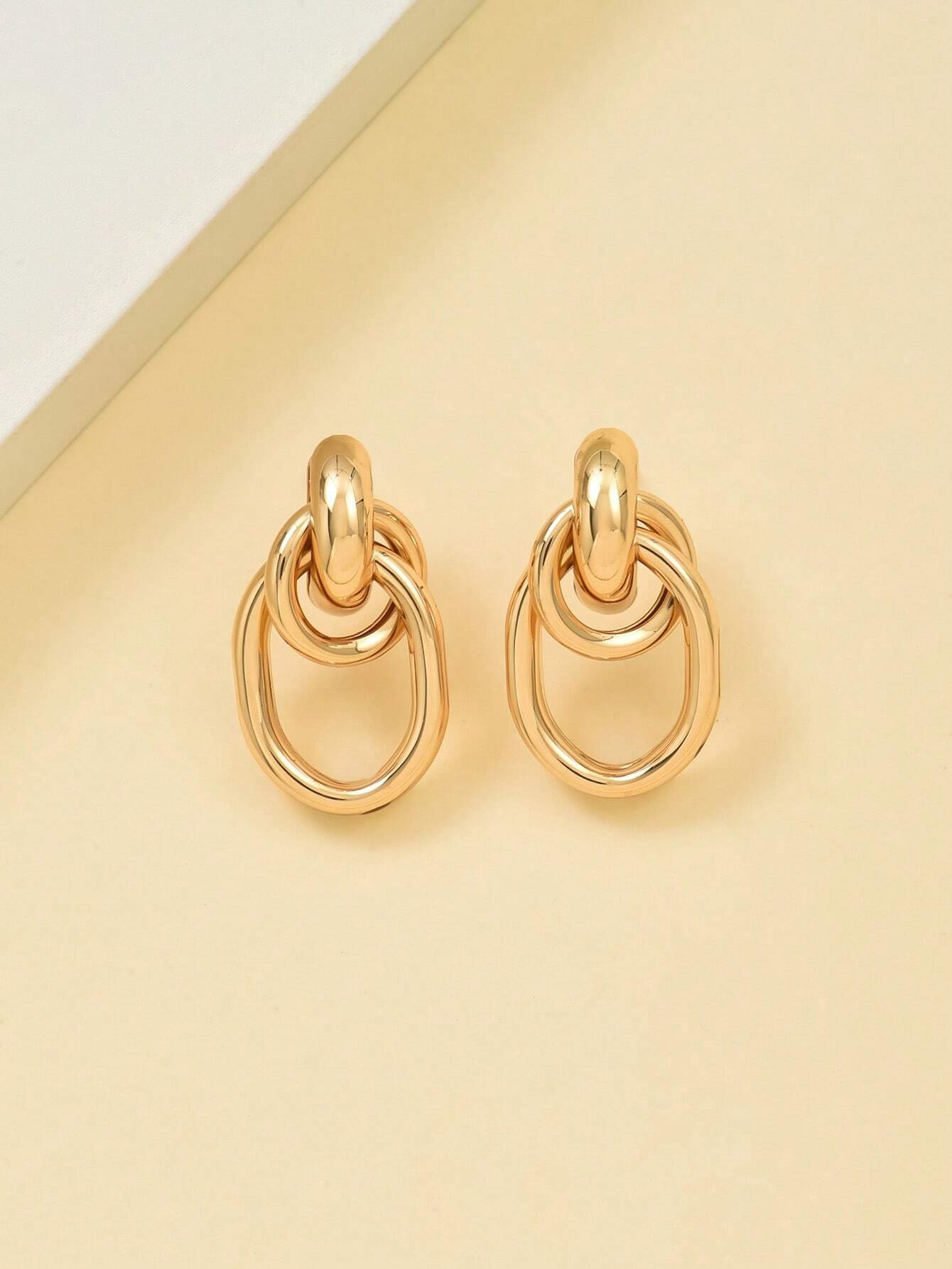 1pair Fashionable Gold Tone Metal Multi-Turn Knotted Design Stud Earrings For Women, Double Hoop ... | SHEIN