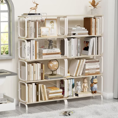 63'' White Industrial 5-Tier Bookshelf with Metal Frame and X-Design, Rustic Wood Open Bookcase for Living Room or Home Office -3irtyhousy | Target