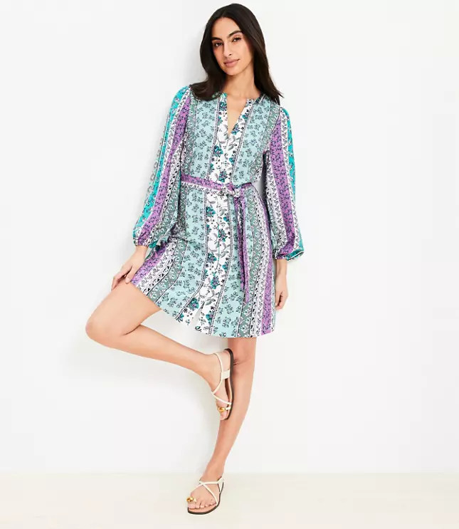 Floral Stripe Belted Mini Dress | LOFT