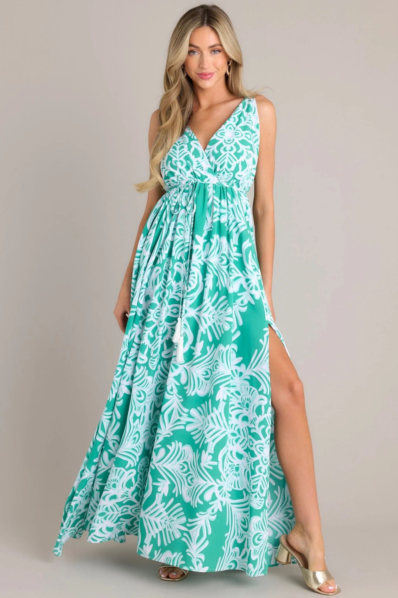 Only Clear Skies Green Print Maxi Dress | Red Dress