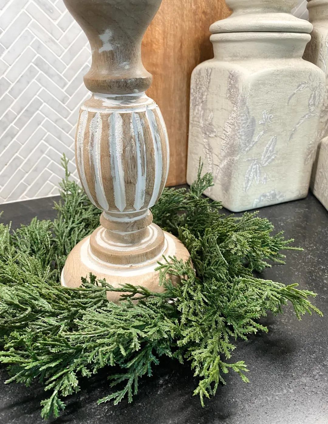 Artificial Juniper Cedar Candle Ring: Christmas Holiday Mini Wreath - Etsy | Etsy (US)