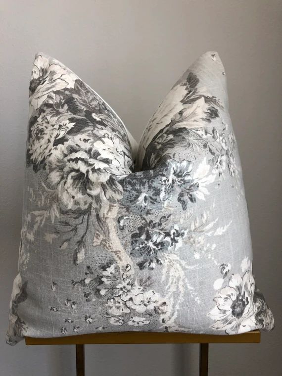 Gray Linen Floral Pillow Cover | Etsy | Etsy (US)