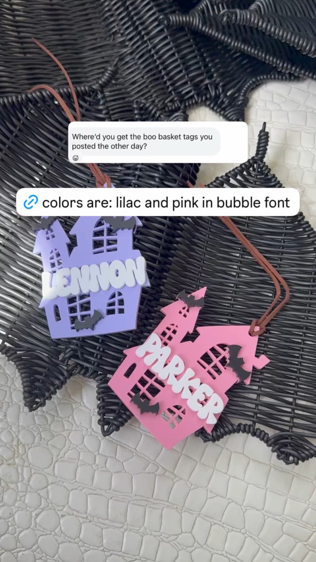 Spooky & sweet 🎃👻✨ These lilac + pink haunted house name tags with bubble font are the cutest way to add a pop of Halloween charm! Perfect for kids’ baskets, décor, or personalized touches around the house 🕸️🦇 #HalloweenDecor #LTKHalloween #HauntedHouseDecor #SpookySeasonVibes #LTKFinds #LTKHoliday #HalloweenInspo #LTKKids #SpookyCute #PersonalizedHalloween #BooBasket #boobaskettags #boobasketinspo #boobasketideas 

#LTKItBag #LTKKids #LTKSeasonal