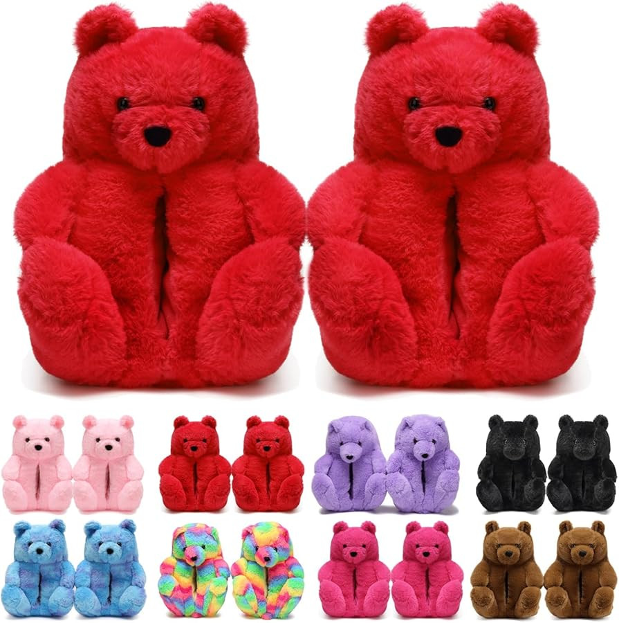Women's Funny Teddy Bear Slippers,Cute Valentines Slippers for Women,Fuzzy Indoor House Slipper,F... | Amazon (US)