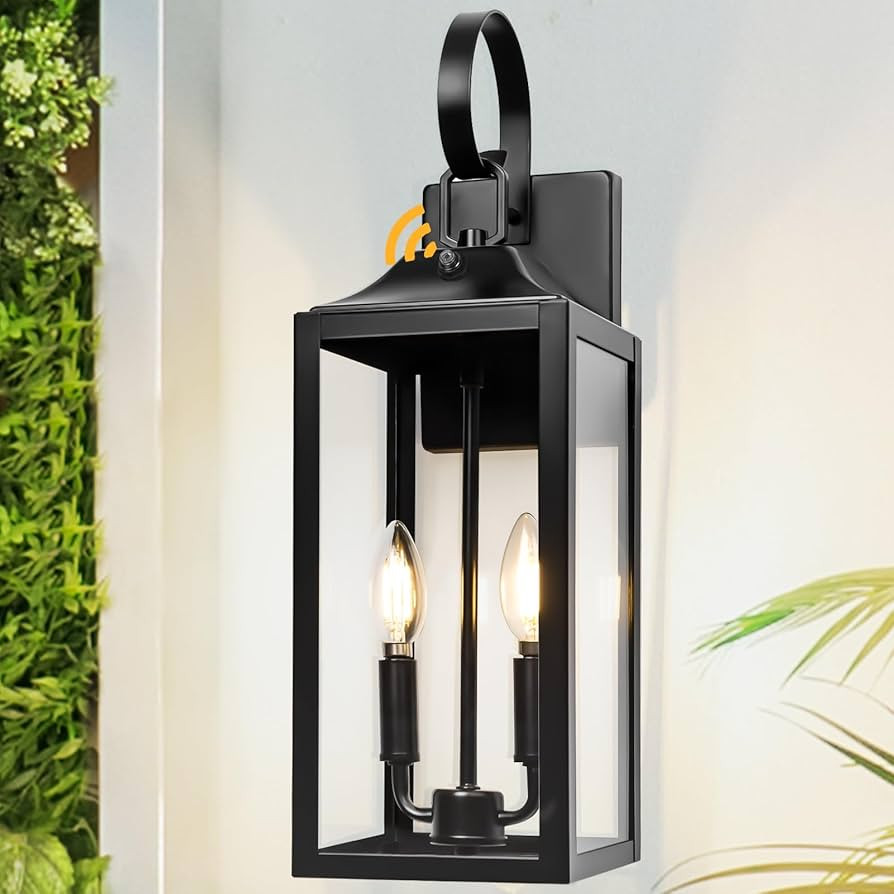 Black Dusk to Dawn Outdoor Wall Lantern 2-Light, 19" Large Outside Modern Porch Sconce Light Fixt... | Amazon (US)