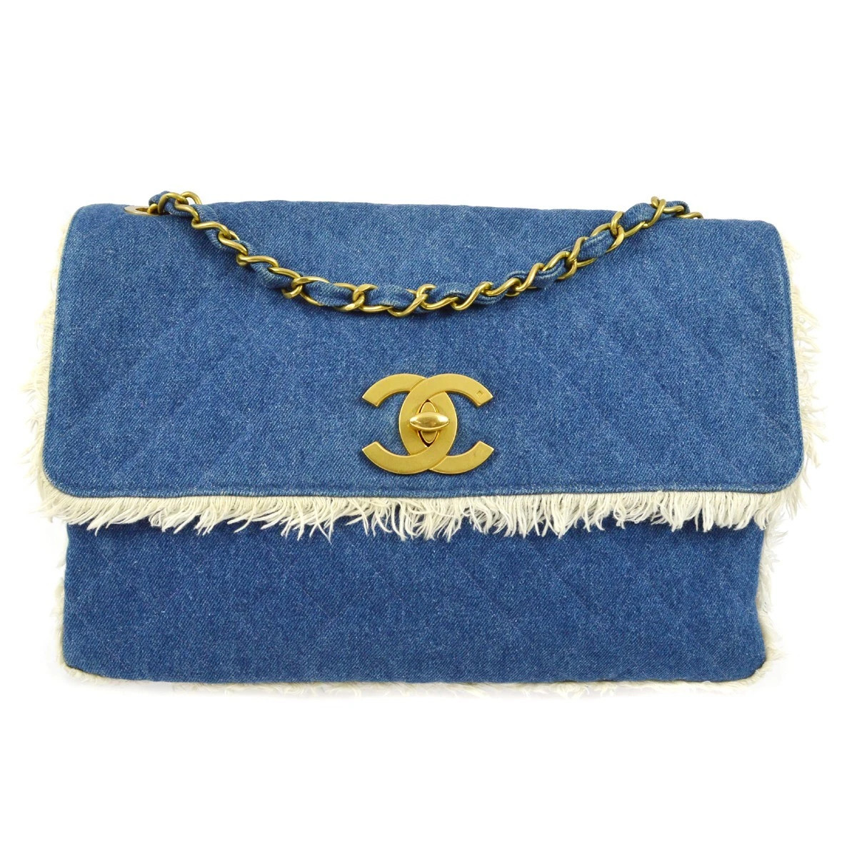 Chanel Blue Denim Maxi Straight Flap Shoulder Bag KK32090 | eBay US