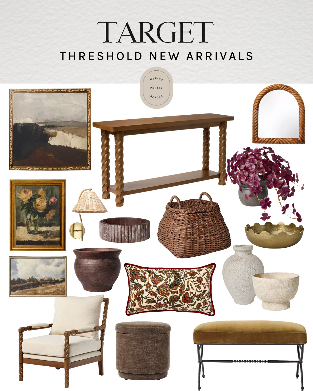 Threshold new arrivals, Target Threshold home, Target home décor 2025, Threshold by Studio McGee, affordable home décor, Target new home finds, stylish Target home updates, Target interior refresh, casual traditional home style, making pretty spaces, artwork, wall art, bench, textured pillows, faux plants, console table, wall mirror 

 #LTKHome #LTKFindsUnder100 #LTKStyleTip