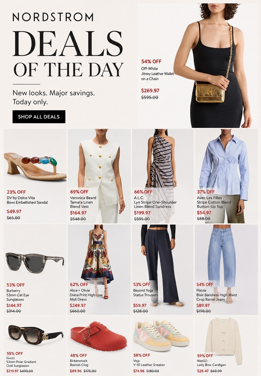 Found some incredible markdowns that are too good not to share. From designer dresses and statement accessories to everyday staples you'll wear on repeat, these are the pieces I'm currently loving.
🤍 Veronica Beard Vest – 69% off
🤍 A.L.C. One-Shoulder Dress – 66% off
🤍 Alice + Olivia Midi Dress – 62% off
🤍 Off-White Crossbody – 54% off
🤍 Gucci & Burberry Sunglasses – up to 55% off
🤍 Pistola Barrel Jeans – 54% off
🤍 Veja Sneakers – 58% off
🤍 Mango Bow Cardigan – 59% off
These deals won't last long, so if you've been eyeing a wardrobe refresh, now is the time to snag them.
🛍️ Shop all my favorites through the link in bio and LTK.
#NordstromSale #DesignerDeals #LTKFashion #NordstromFinds #SaleAlert

Nordstrom sale, Nordstrom deals of the day, designer deals, luxury fashion sale, Veronica Beard sale, ALC dress sale, Alice and Olivia sale, Pistola jeans, Veja sneakers, Gucci sunglasses sale, Burberry sunglasses, summer fashion finds, spring style, designer markdowns, Nordstrom fashion, luxury for less, women's fashion sale, trending fashion deals, affordable luxury, wardrobe refresh.

#LTKSaleAlert