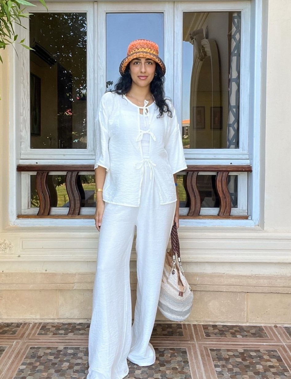 White linen pants set with tie up top - boohoo