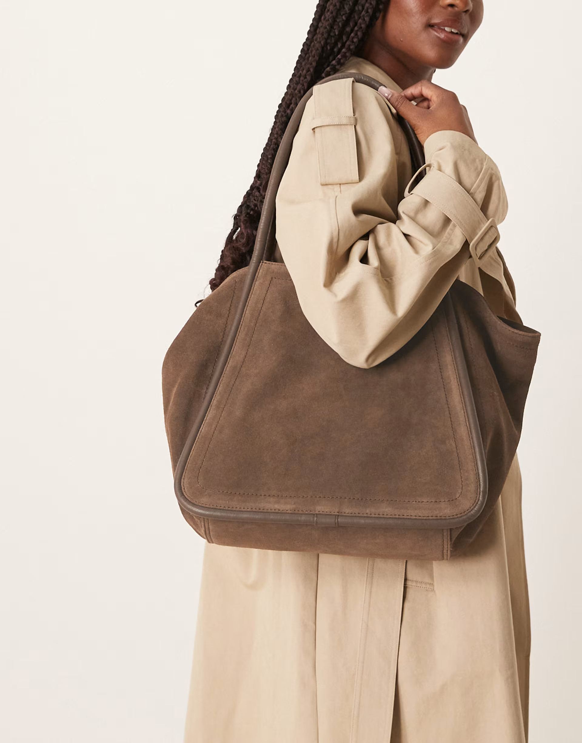ASOS DESIGN suede winged tubular tote bag in brown | ASOS | ASOS (Global)