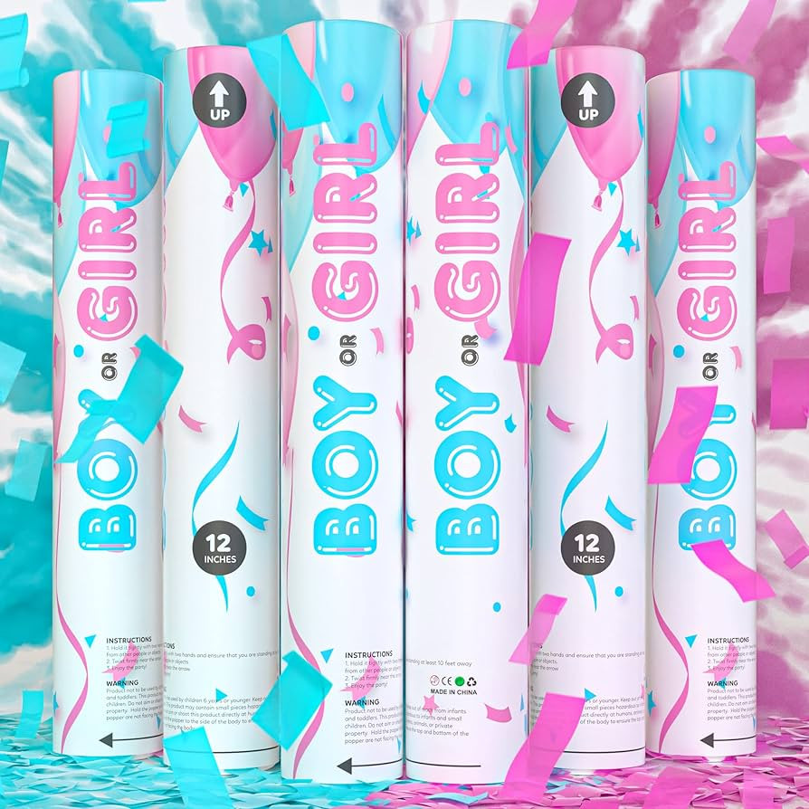 (3 Pink Confetti & 3 Blue Confetti) Baby Gender Reveal Confetti Cannon with Holi Powder | TUR Par... | Amazon (US)