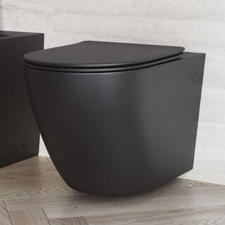 Swiss Madison St. Tropez Wall-Hung 1-Piece 1.28 GPF Dual Flush Elongated Toilet in Matte Black, S... | The Home Depot