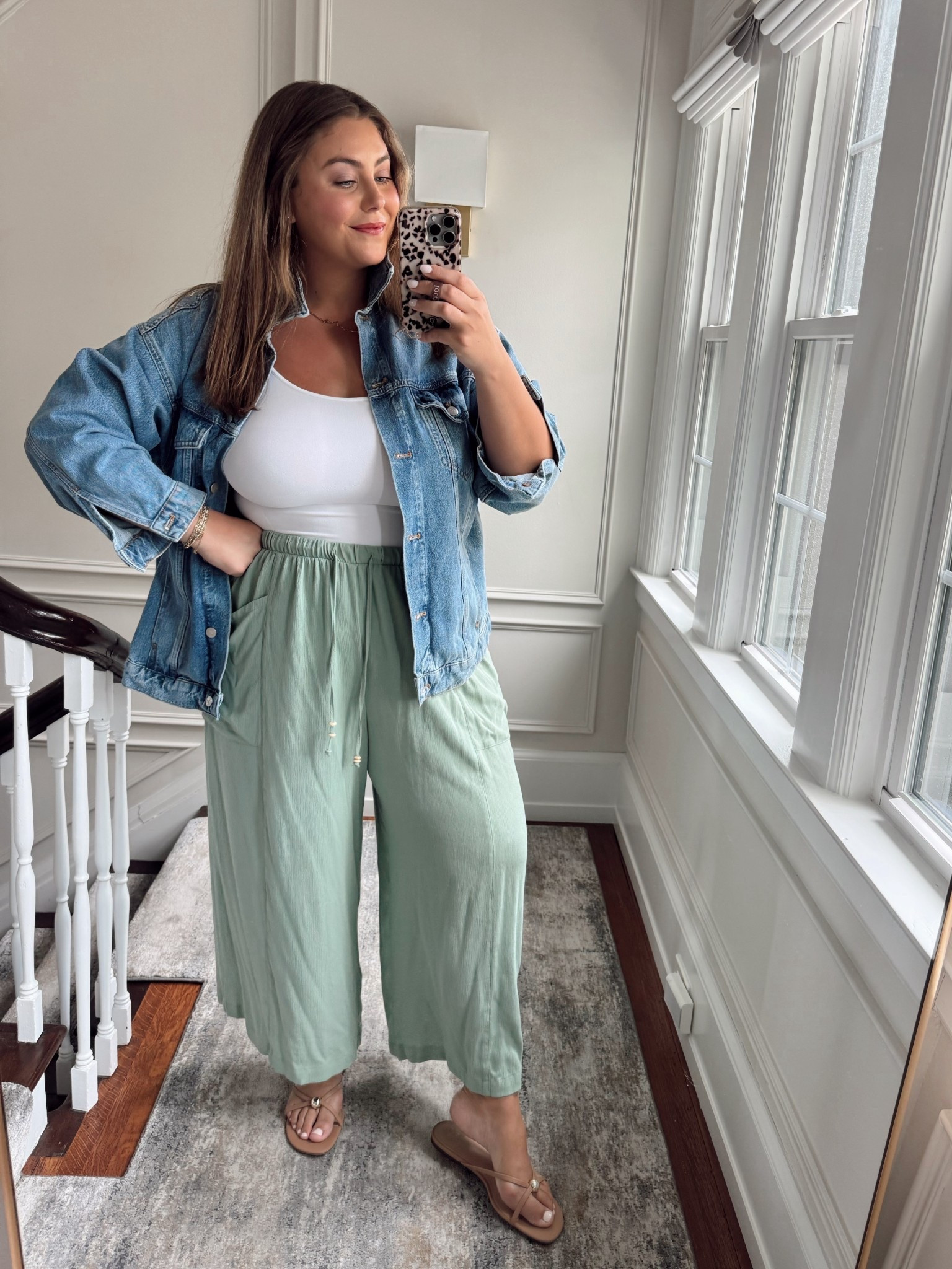Wearing size XL in white tank, XL in denim jacket, size 2 in flowy wide leg pants. 
*Use CARALYNM at Cakes Body
*Use CARALYN20 at Shapermint 

Spring outfit, summer outfit, wide leg pants, flowy pants, denim jacket, travel outfit

#LTKStyleTip #LTKMidsize #LTKSeasonal