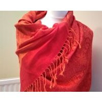VINTAGE ORANGE Pashmina with Beautiful Subtle Paisley Pattern in TANGERINE and matching Fringing. Fa | Etsy (US)