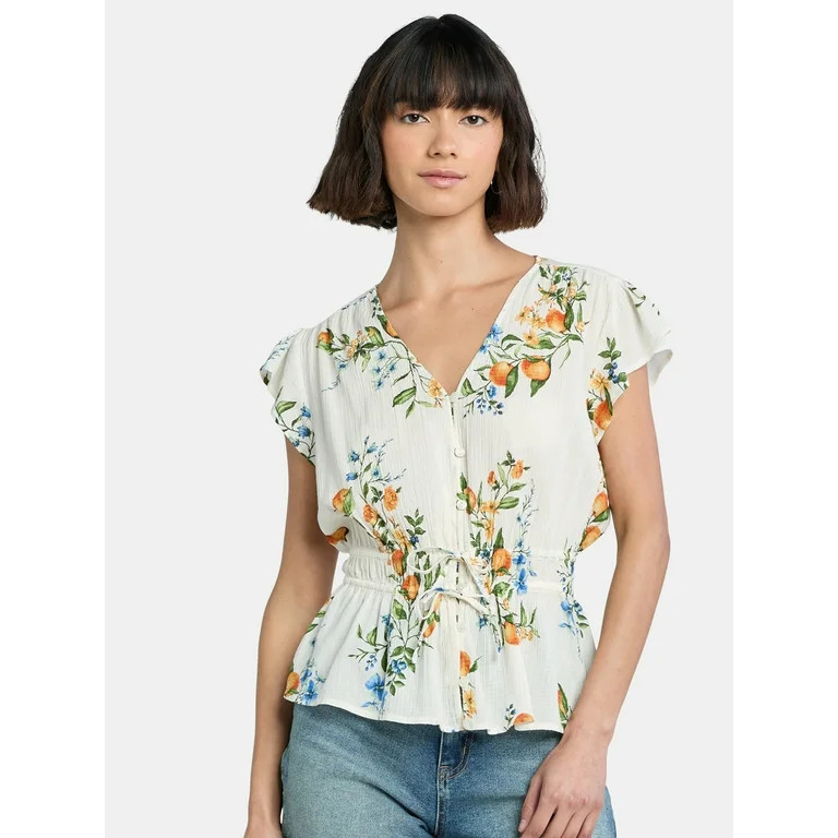 Time And Tru Women's Peplum Top with Flutter Sleeves, Sizes XS-XXXL | Walmart (US)