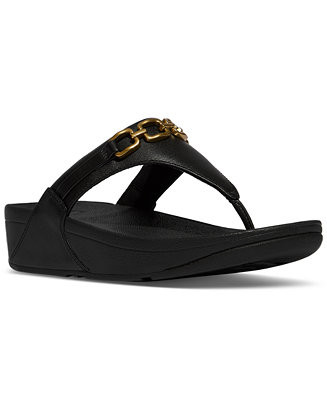 Women's Lulu Square-Chain Leather Toe-Post Wedge Sandals | Macy's