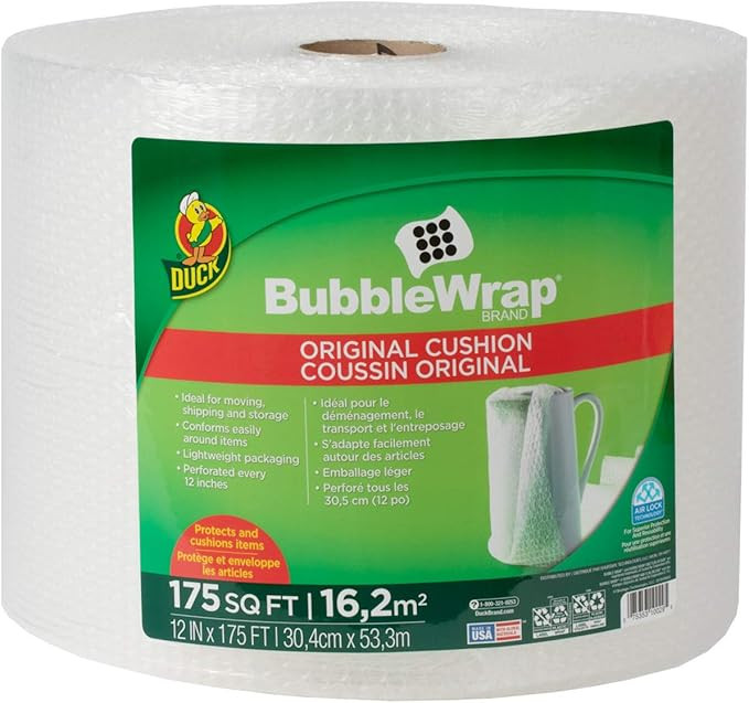 Duck Brand Bubble Wrap Roll, Original Bubble Cushioning, 12" x 175', Perforated Every 12" (286891... | Amazon (US)