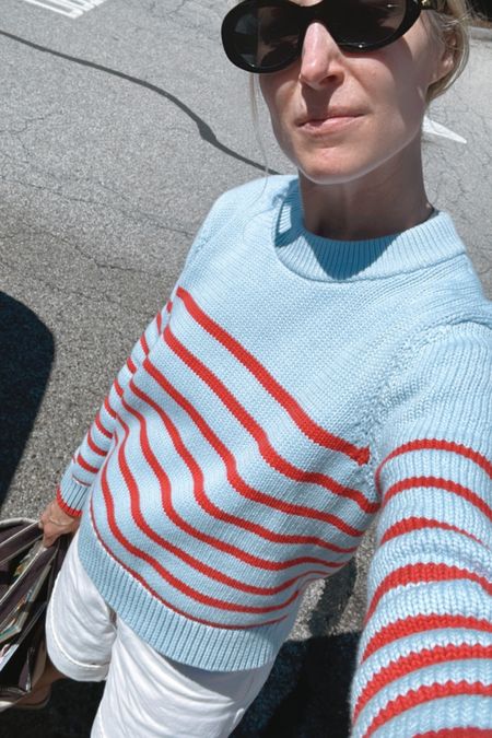 Summer outfit, maternity outfit, denim shorts, white shorts, striped sweater 

#LTKStyleTip #LTKBump #LTKSeasonal