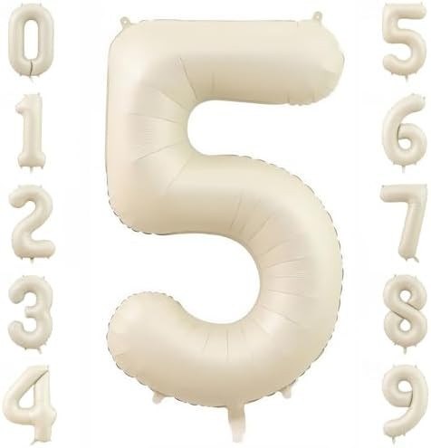 Cream Number 5 Balloons,40 Inch 5 Balloons Giant Helium Foil Mylar Beige 5 Balloon Number for Bir... | Amazon (US)