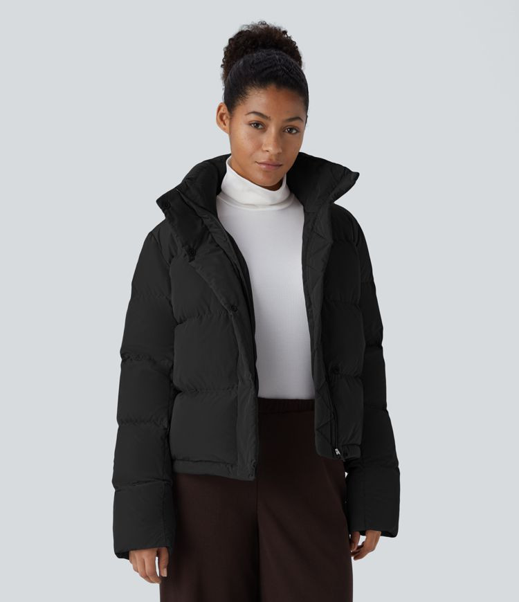 Damen Puffer-Daunenjacke, abnehmbare Kapuze Knopf Lange Ärmel Unsichtbare Tasche Verstellbarer K... | Halara - DE