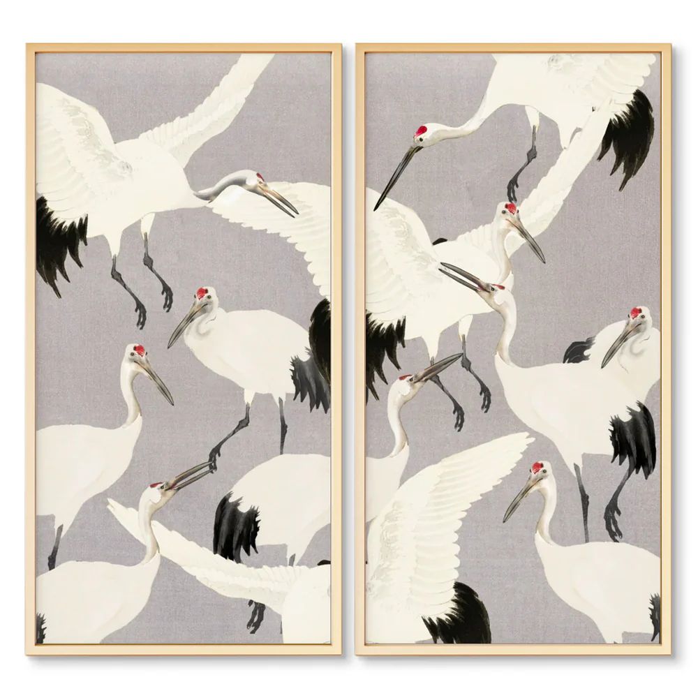 Dancing Heron Large Scale Print Pair | High End Designer Wall Panels | Urban Garden Prints
