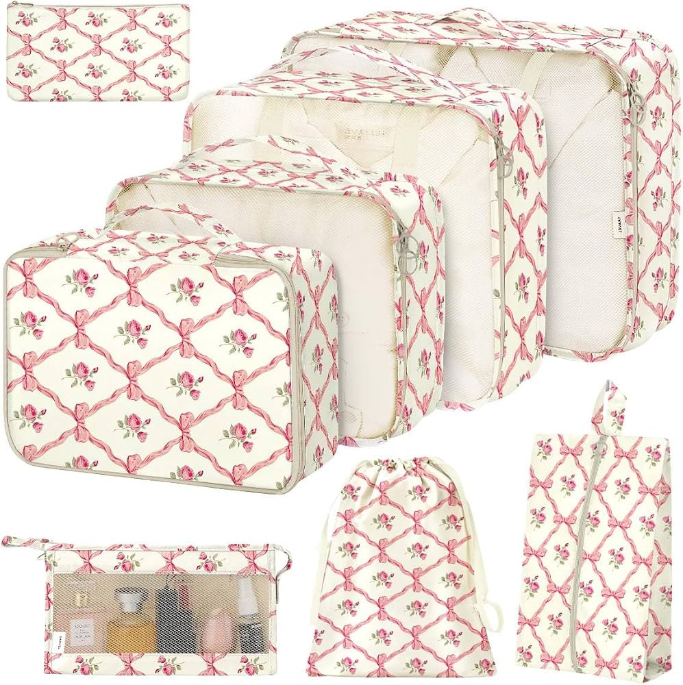 8 Set Packing Cubes for Suitcases,Packing Cube with Shoe, Cosmetics, Clothing, and Accessories Ba... | Amazon (US)