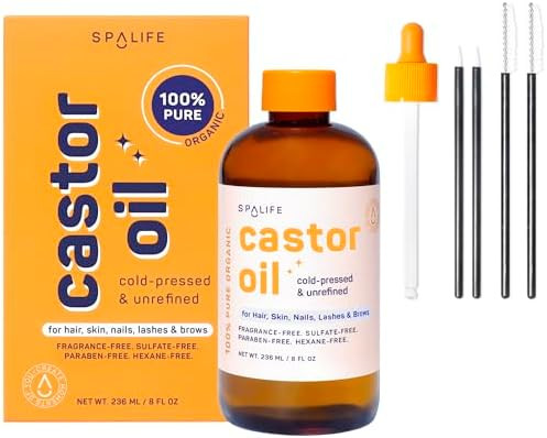 SpaLife Organic Cold Pressed Castor Oil for Face, Brows, Hair, Skin, Nails, & Lashes | Hexane Fre... | Amazon (US)