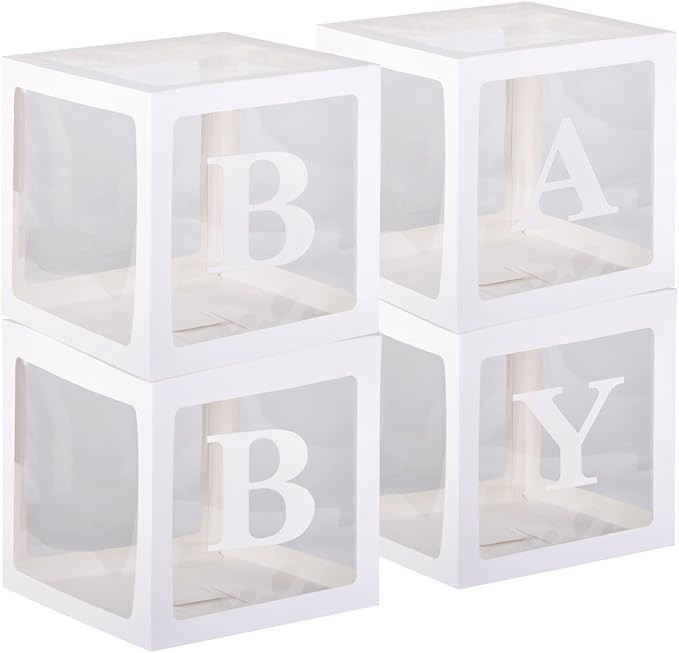 TECKED White Clear Baby Boxes with Baby Letters Party Decoration - Transparent Ballon Boxes Backd... | Amazon (US)