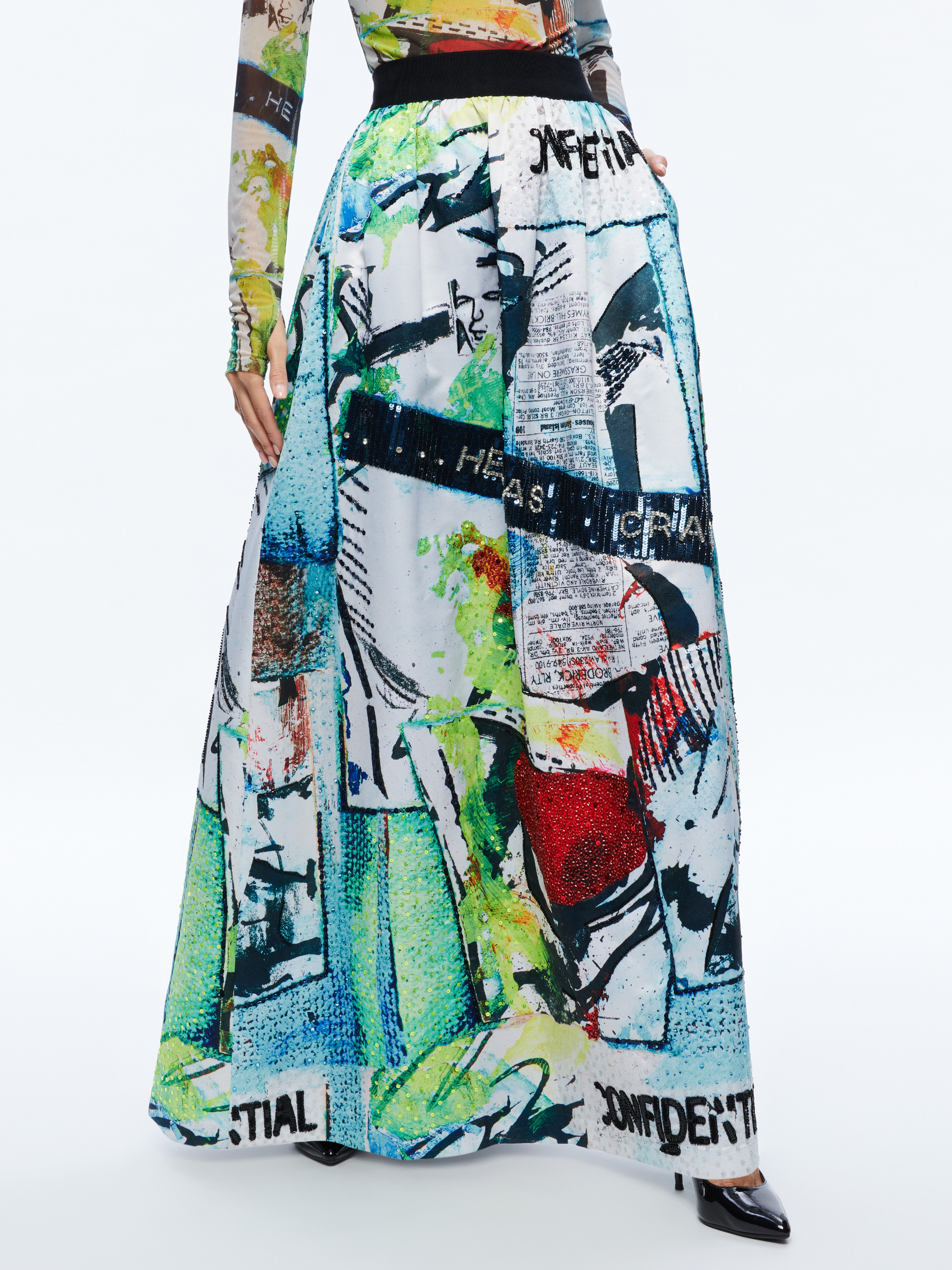 A+O X BASQUIAT TINA EMBELLISHED MAXI SKIRT | Alice + Olivia